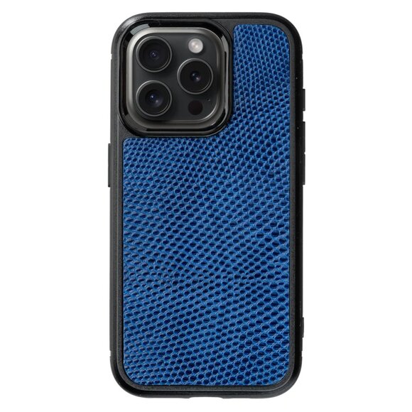 Genuine Lizard iPhone 15 Pro/Pro Max Cover - Gift Boxed - Admiral Blue Color